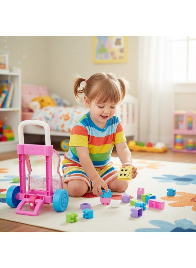 توي لاند لعبة عربة مكعبات بناء للأطفال بعجلات ومقبض حمل | مجموعة مكعبات بناء ملونة مكونة من 34 قطعة - Image 2